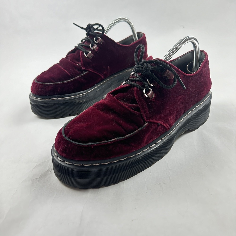 Dr Martens Aggy Creeper 1461 Red‎ Velvet Chunky Platform Boots Agyness Deyn 10 - Picture 4 of 12